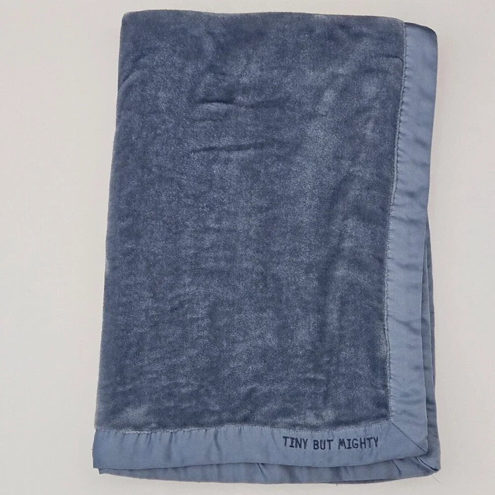 Carter's TINY BUT MIGHTY Solid Blue Fleece Baby Blanket Satin Trim 27x40